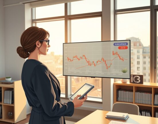 Financial analyst in Oslo reviews EUR/NOK chart data highlighting Norges Bank policy risks for the Norwegian Krone.