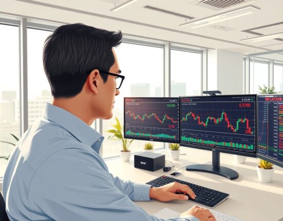 Financial analyst examines EUR currency charts showing inflation risk indicators in Rabobank market analysis