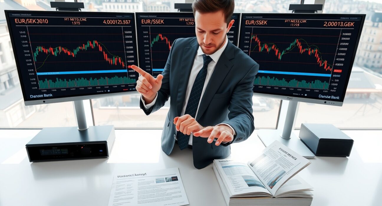 Danske Bank analyst reviews EUR/Scandinavian currency divergence charts showing impact of global risk flows on monetary policy.