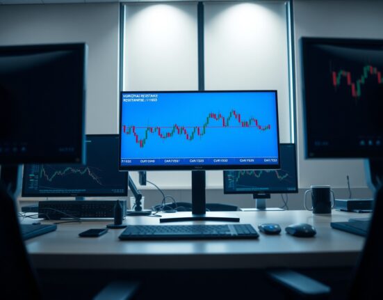 Forex trading monitors displaying EUR/USD chart with resistance at 1.1655