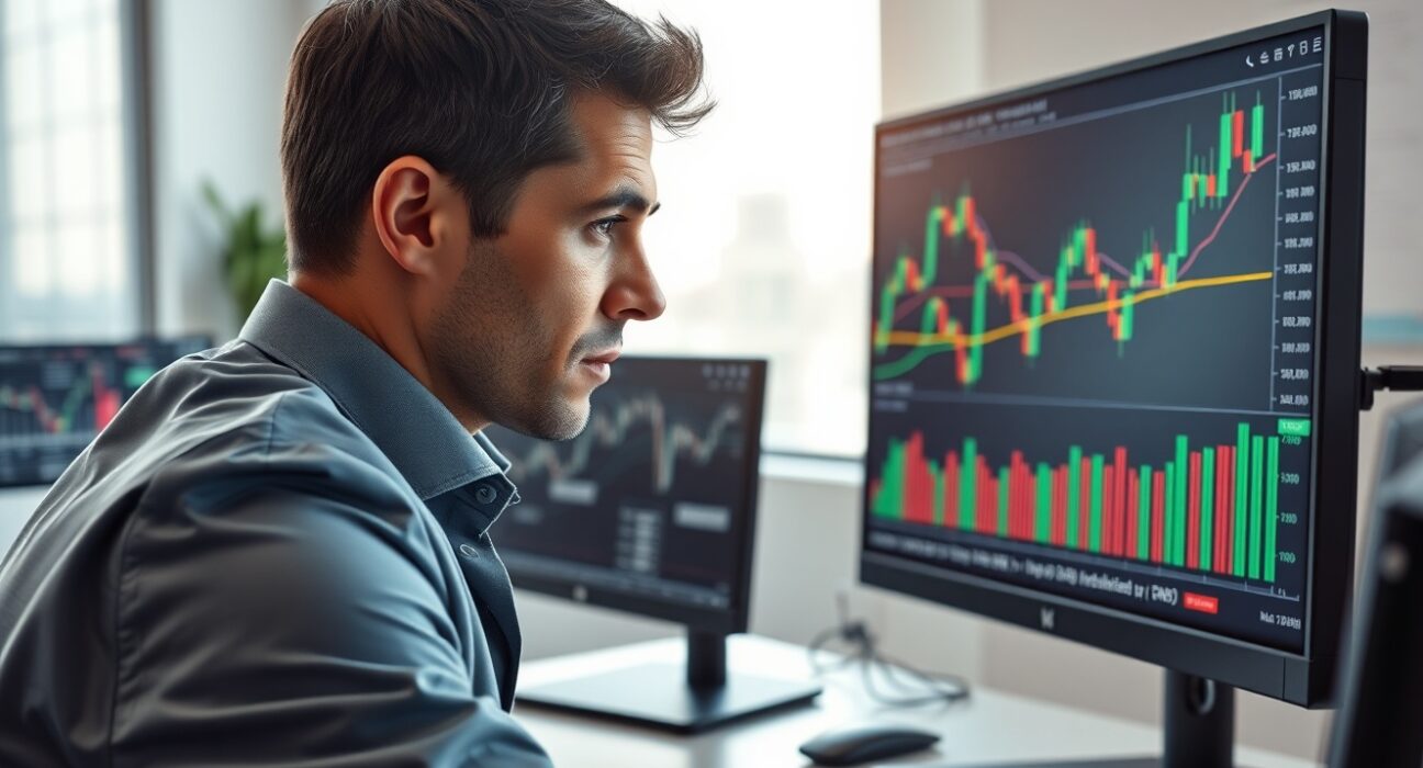 Professional analyst reviewing EUR/USD forex chart showing price movement toward 1.1700.