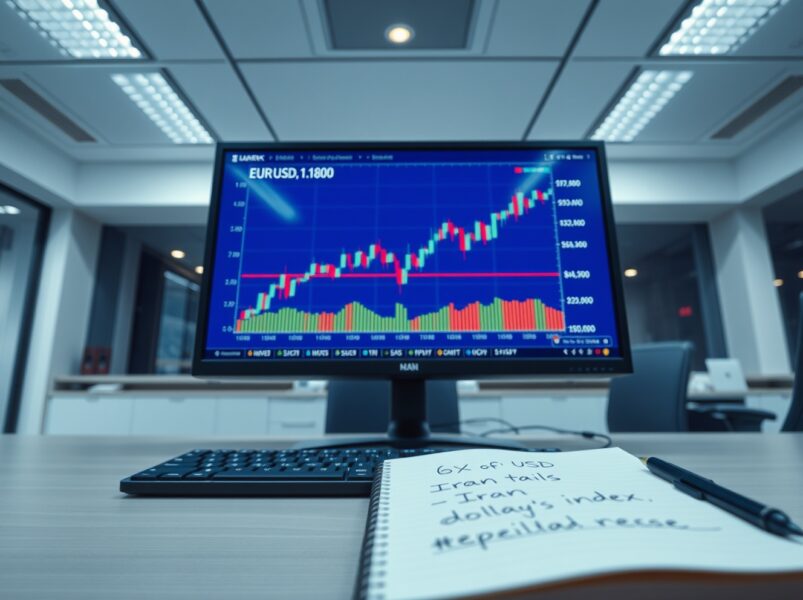 EUR/USD trading chart showing price approaching 1.1800 level amid US-Iran negotiation developments