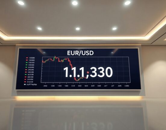 EUR/USD currency pair trading chart approaching yearly lows near 1.1330