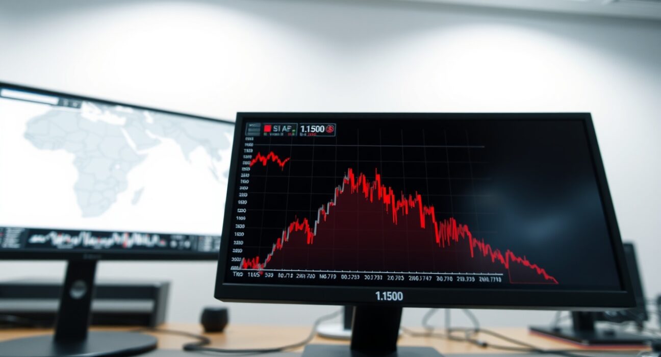 EUR/USD currency pair chart breaking below 1.1500 amid Middle East geopolitical crisis.