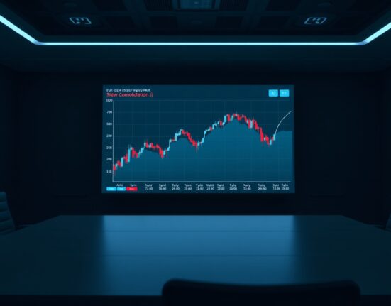 Digital trading screen showing EUR/USD chart with sideways consolidation pattern.