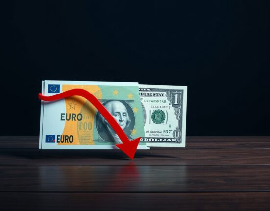 EUR/USD currency pair analysis showing Euro and US dollar with downward trend indicating market reaction to Eurozone inflation and ECB rate decision.