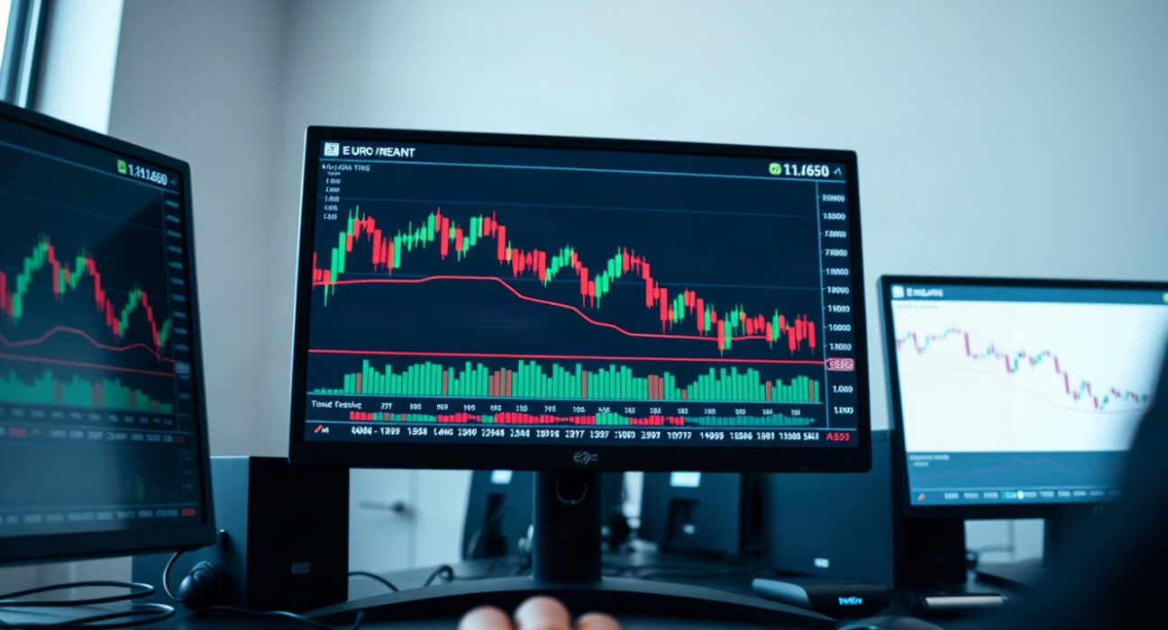 EUR/USD price chart declining toward 1.1650 on trading monitor