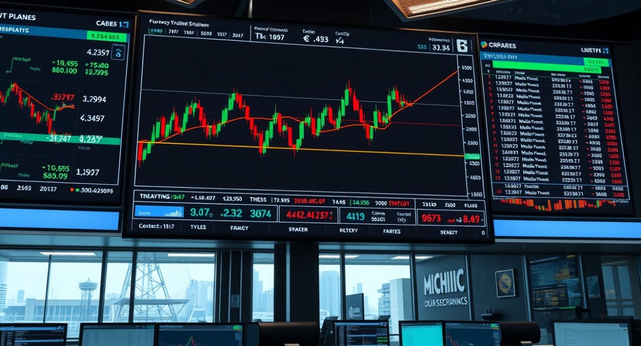 Trading screen showing EUR/USD chart with dollar double top and gold triangle pattern
