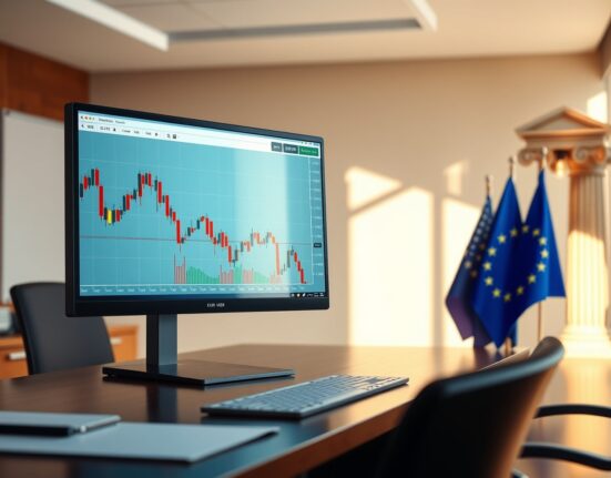 EUR/USD forex chart analysis showing decline amid Federal Reserve and ECB policy divergence.