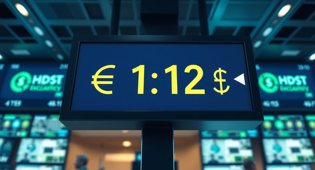 EUR/USD exchange rate board showing dollar weakness trend in forex market analysis by Commerzbank