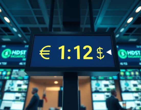 EUR/USD exchange rate board showing dollar weakness trend in forex market analysis by Commerzbank