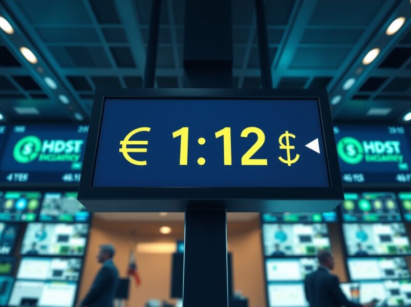 EUR/USD exchange rate board showing dollar weakness trend in forex market analysis by Commerzbank