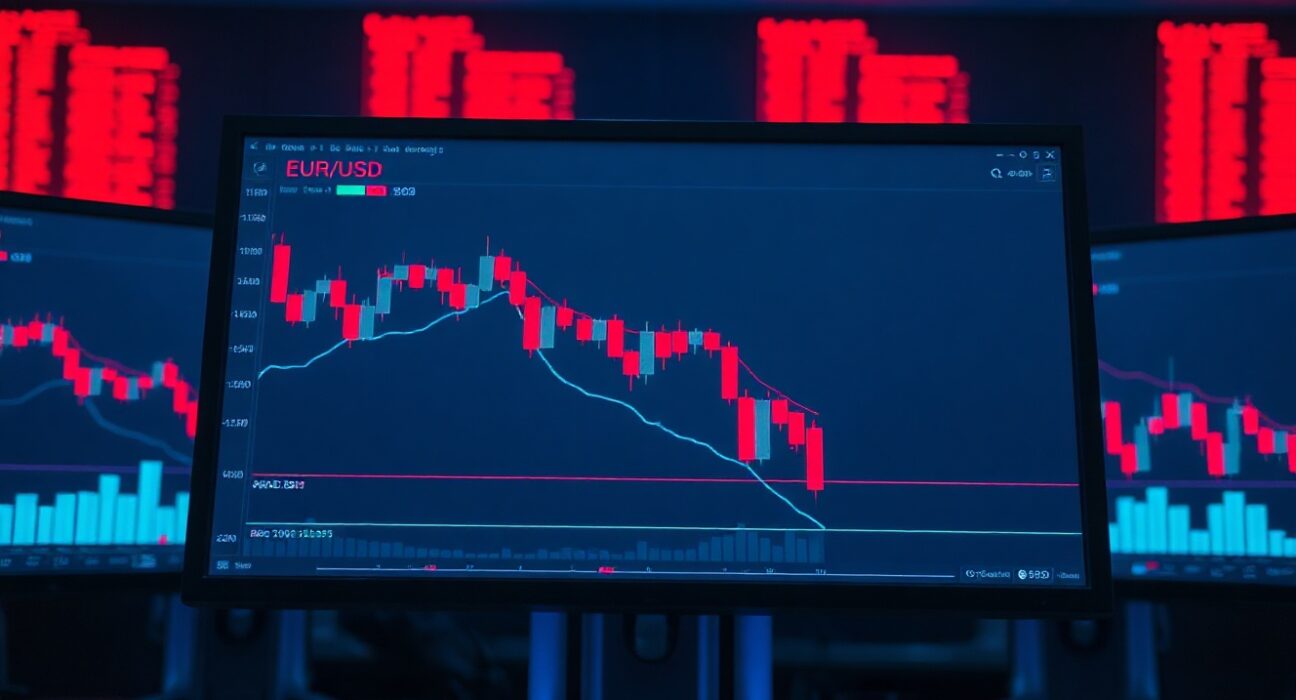 EUR/USD chart showing downward trend toward 1.1400 support level