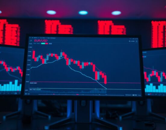 EUR/USD chart showing downward trend toward 1.1400 support level