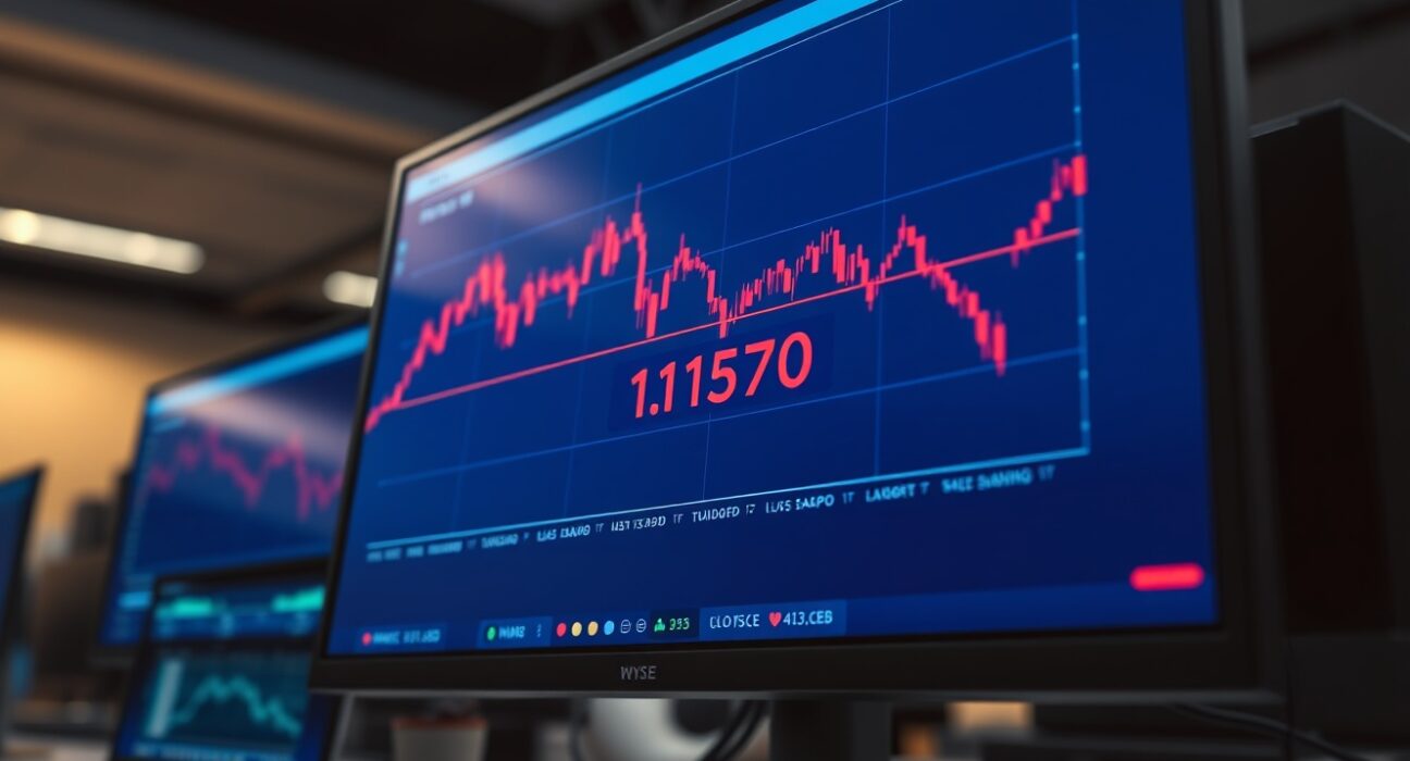Financial chart showing EUR/USD downtrend with focus on 1.1570 support level in trading environment