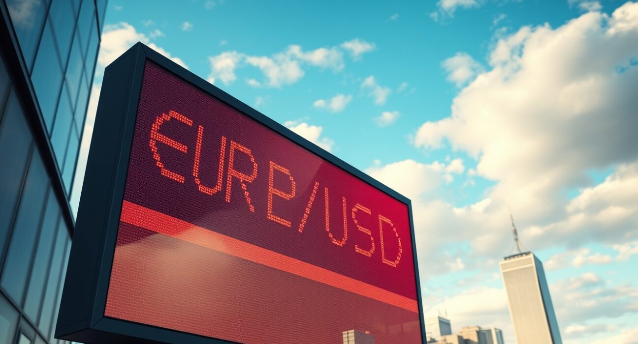 EUR/USD exchange rate board showing decline, reflecting downside risks and heavy tone analyzed by ING