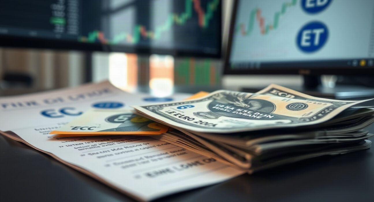 Euro and US dollar banknotes with a chart in background, representing EUR/USD analysis