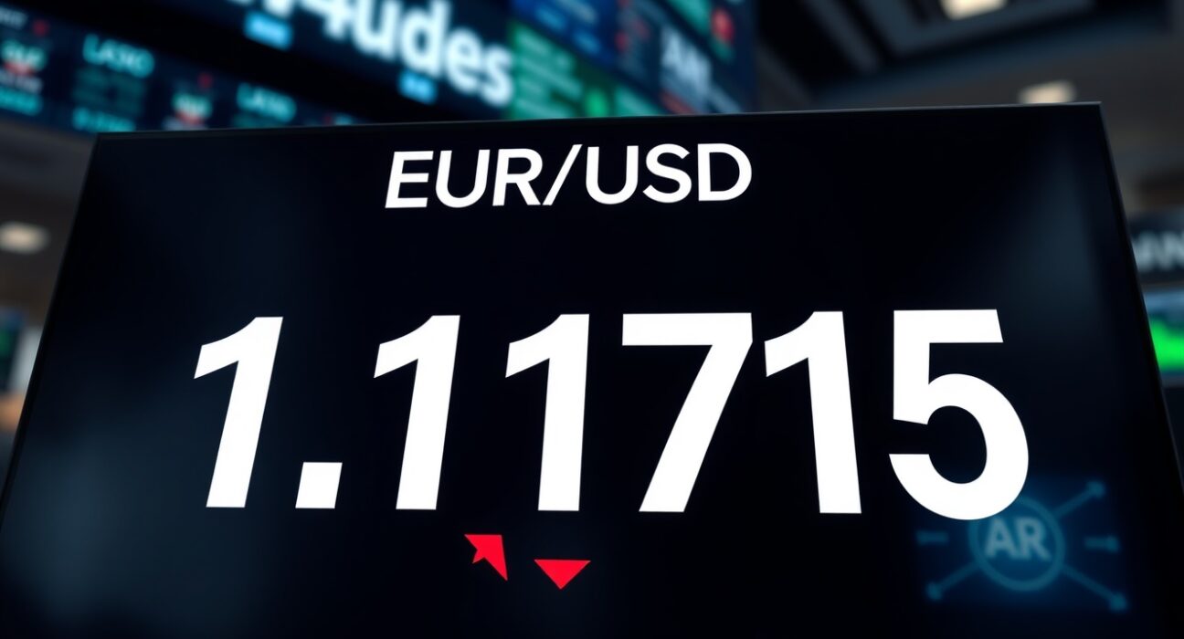 EUR/USD currency pair price display showing a slight decline below 1.1720 on a trading screen