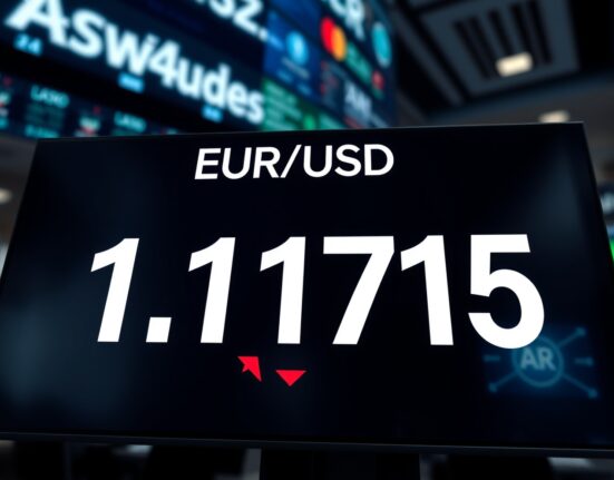 EUR/USD currency pair price display showing a slight decline below 1.1720 on a trading screen