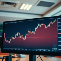 EUR/USD price chart showing upward momentum on a trading screen in a professional setting.