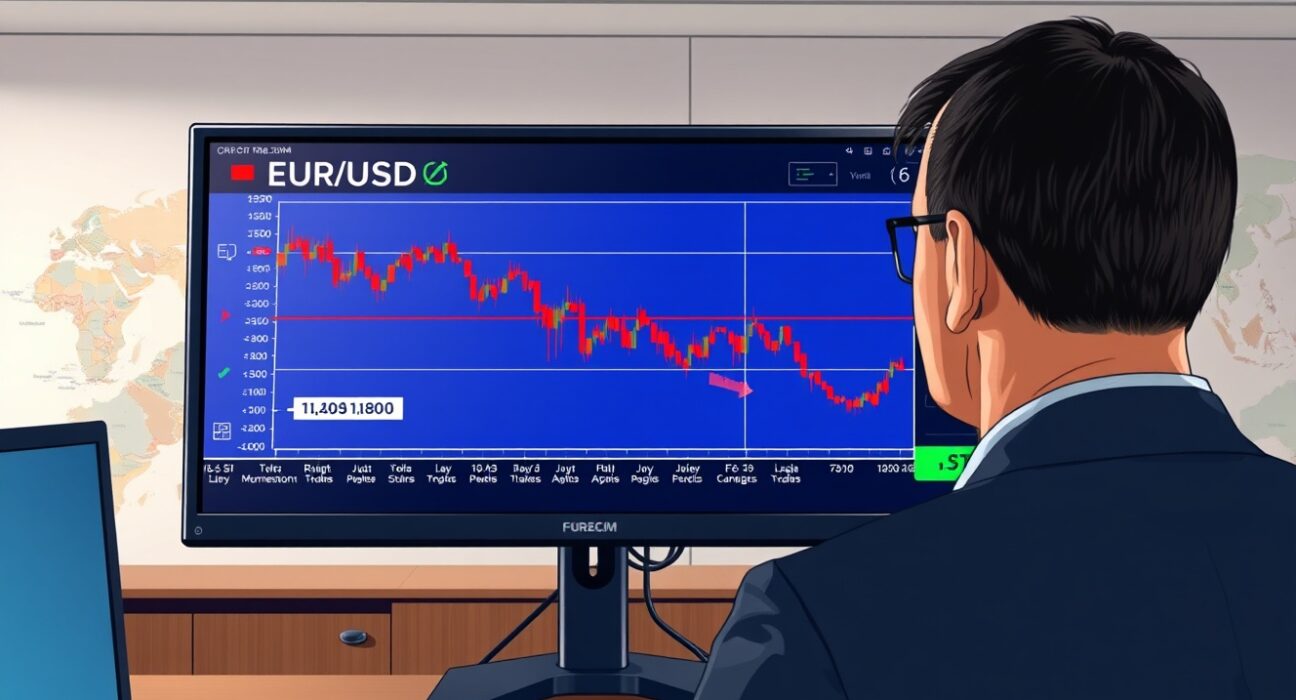 EUR/USD currency chart showing decline below 1.1800 amid US-Iran geopolitical developments.