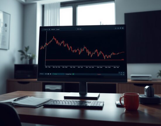 EUR/USD price chart analysis showing a breakdown below the 200-day moving average on a trading desk monitor.