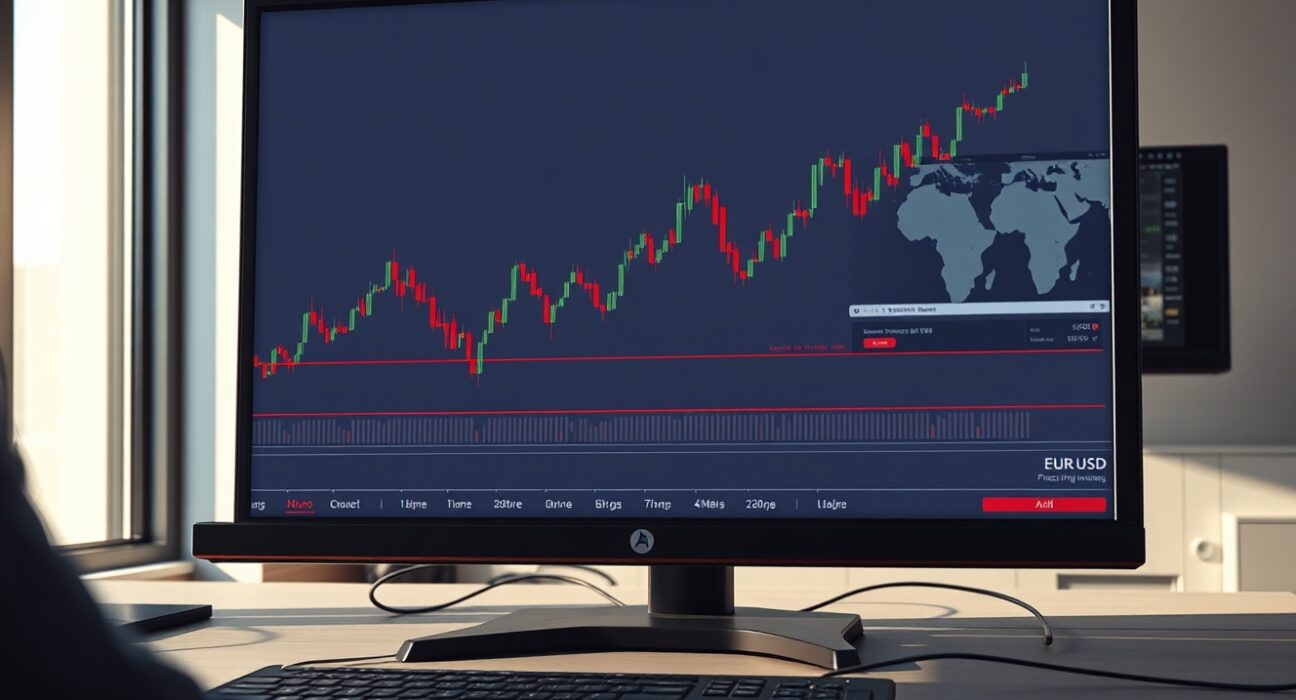 EUR/USD price chart analysis showing the critical 200-period EMA barrier during Middle East geopolitical tensions.