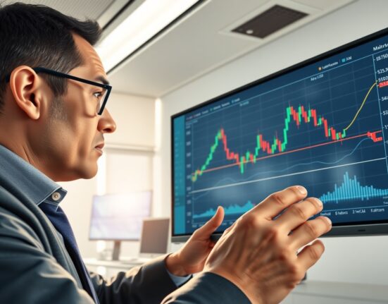 Financial analyst examines EUR/USD chart highlighting currency pair forecast and market risks.