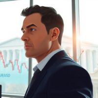 Financial analyst reviewing EUR/USD chart with ECB policy context for currency forecast.