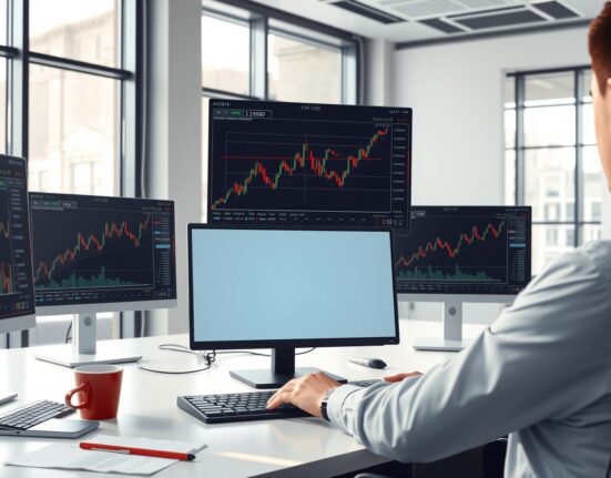 EUR/USD price chart analysis showing technical levels on professional trading monitors