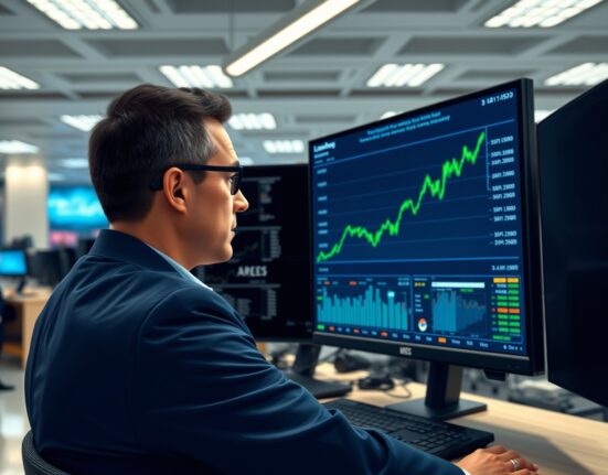 Trader analyzing a rising EUR/USD chart on a Bloomberg Terminal, representing the currency pair's recent surge.