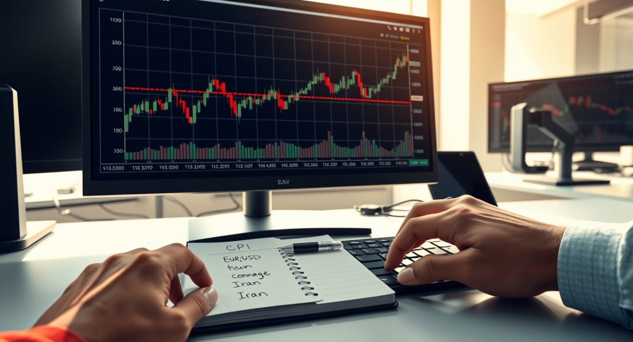 EUR/USD forex chart showing gains as traders monitor US CPI data and US-Iran negotiations.