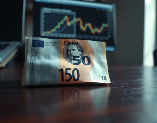 Euro banknote and US dollar bill overlapping on a desk, representing EUR/USD currency pair analysis