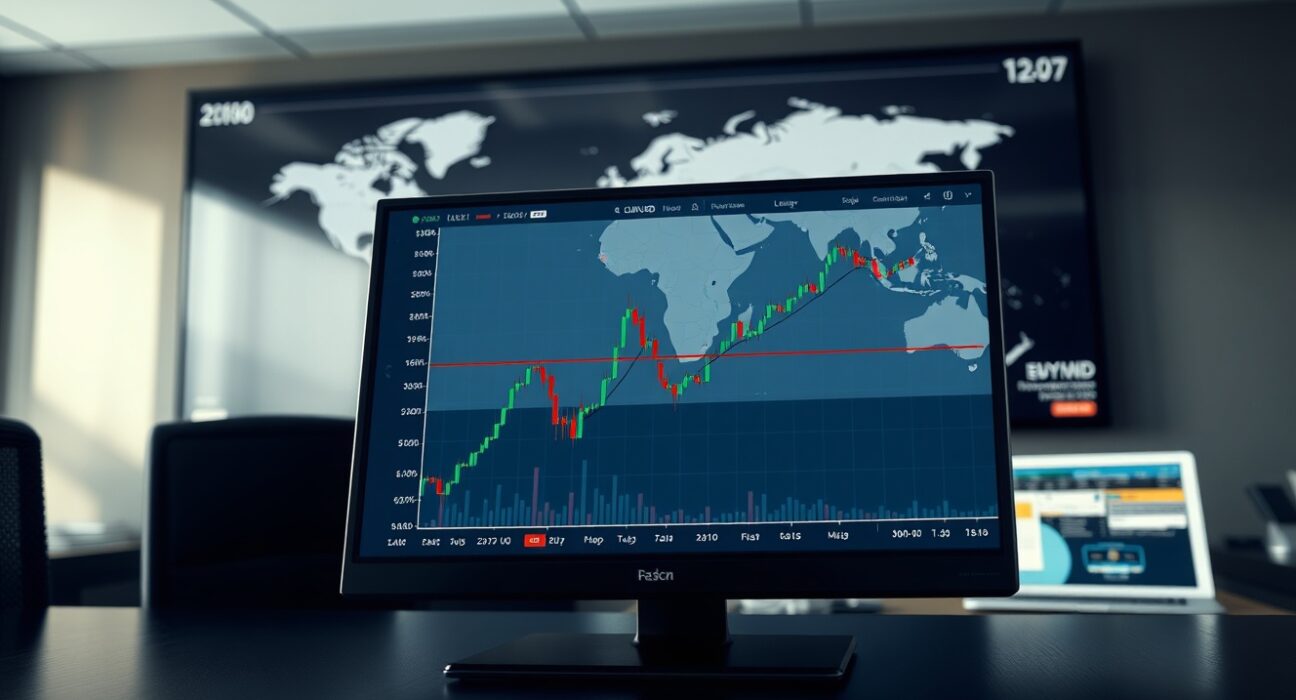 EUR/USD currency pair chart holding steady on a trading terminal as markets monitor US-Iran peace talks.