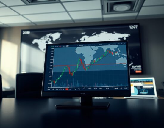 EUR/USD currency pair chart holding steady on a trading terminal as markets monitor US-Iran peace talks.