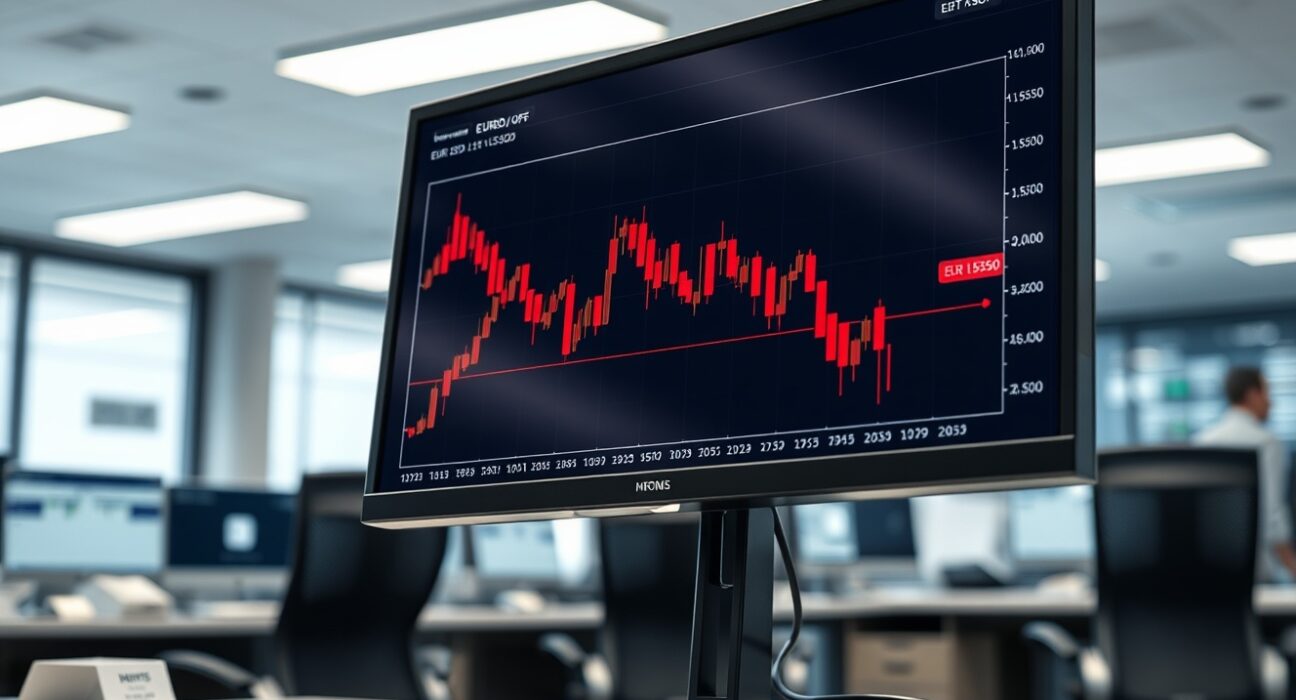 Forex trading screen showing EUR/USD chart analysis during risk-off market sentiment.