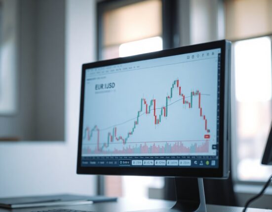 EUR/USD currency pair chart on trading screen near 1.1550 level