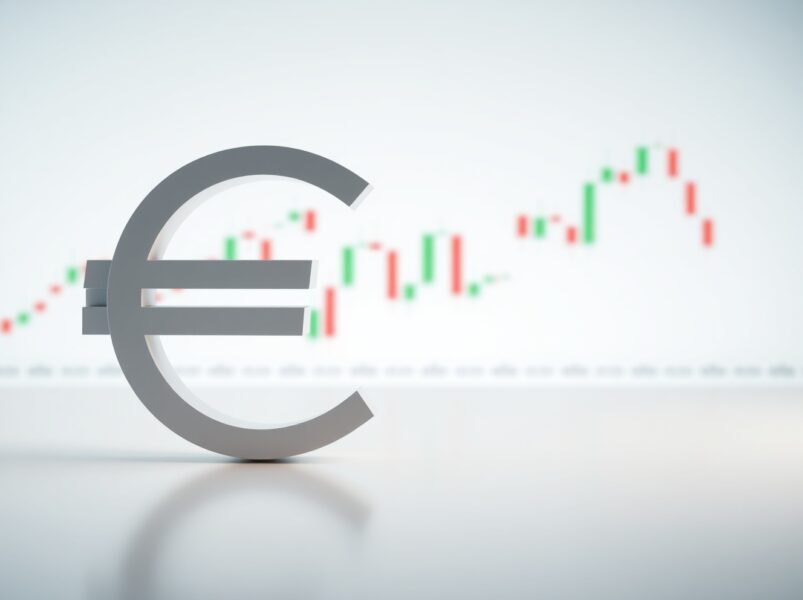 EUR/USD holds supported as Dollar softens ahead of central bank decisions, with a financial chart in the background.