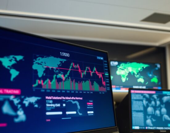Forex trading terminal showing EUR/USD at 1.1700 amid Trump Hormuz blockade tensions.