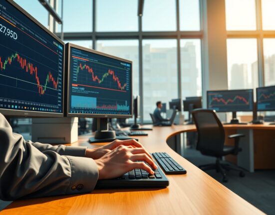 Trader analyzing EUR/USD decline amid geopolitical risks affecting currency markets