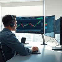 Trader monitors EUR/USD forex chart as geopolitical tensions impact currency markets.