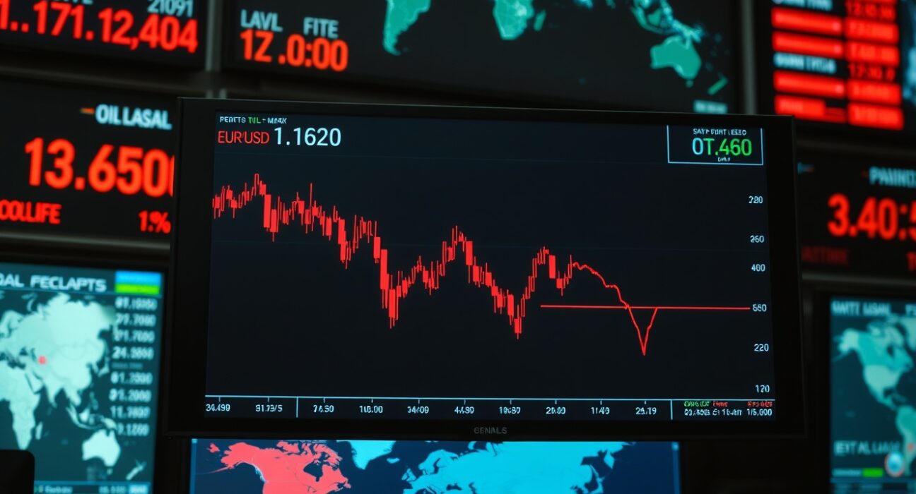 EUR/USD chart showing decline to 1.1620 amid risk aversion and rising oil prices