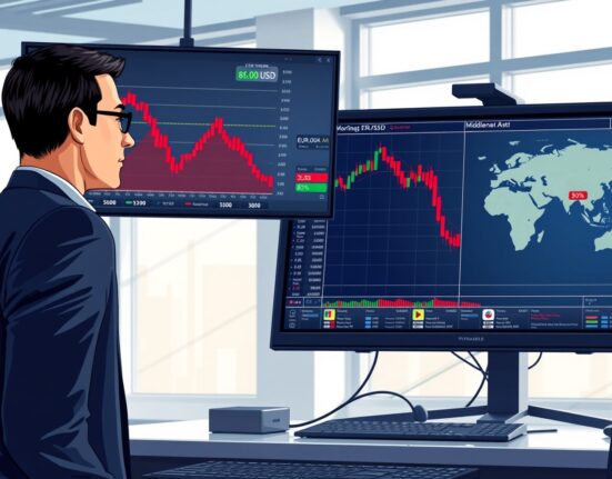 EUR/USD currency chart declining amid Middle East geopolitical tensions affecting financial markets