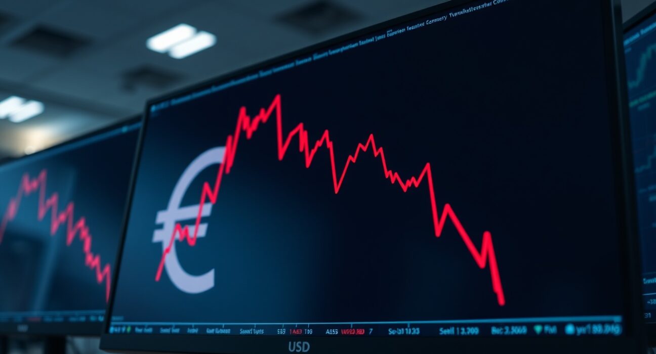 EUR/USD chart showing a sharp decline to fresh monthly lows below 1.1700, reflecting souring market sentiment in forex trading.