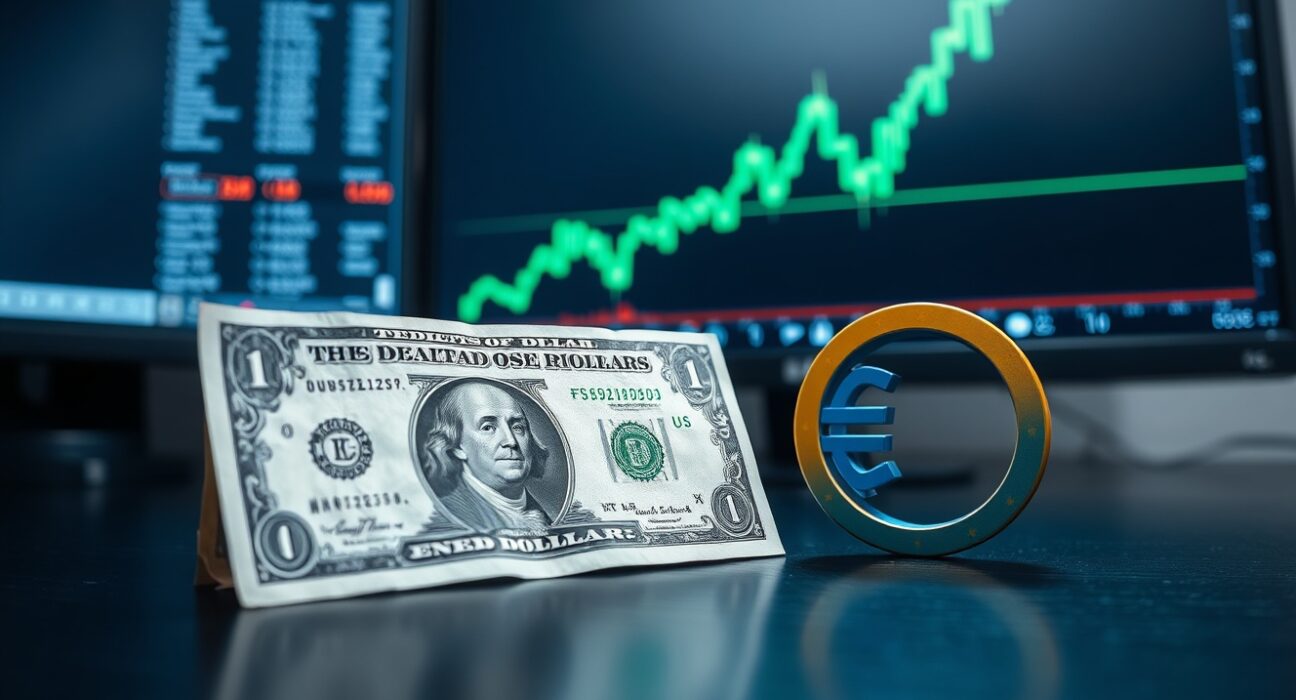 EUR/USD currency pair chart showing upward trend as US Dollar weakens, reaching weekly highs near 1.1755.