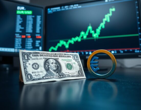EUR/USD currency pair chart showing upward trend as US Dollar weakens, reaching weekly highs near 1.1755.