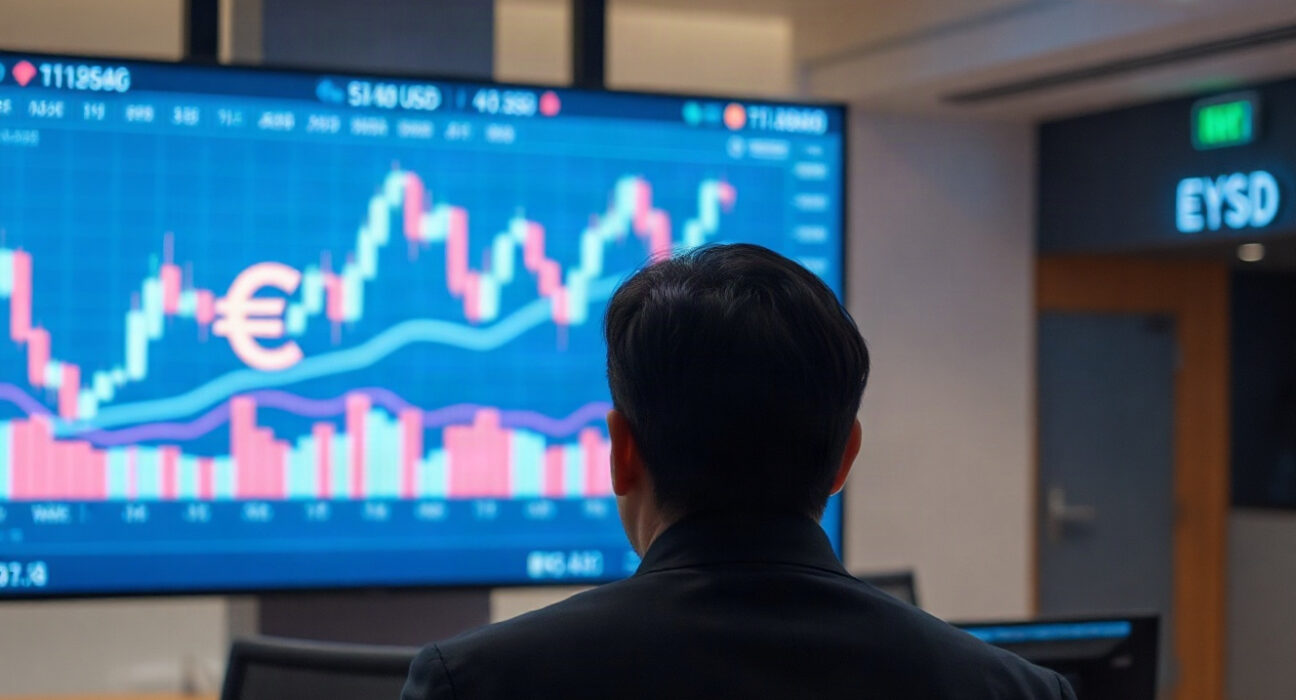 EUR/USD chart on trading screen as euro pauses after gains