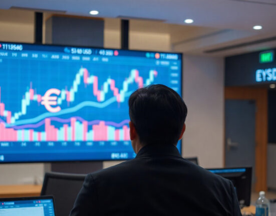 EUR/USD chart on trading screen as euro pauses after gains