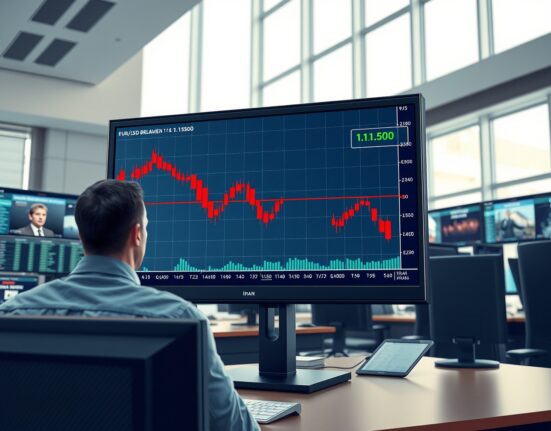 EUR/USD currency chart breaking below 1.1500 amid Iran-US geopolitical tensions affecting forex markets.