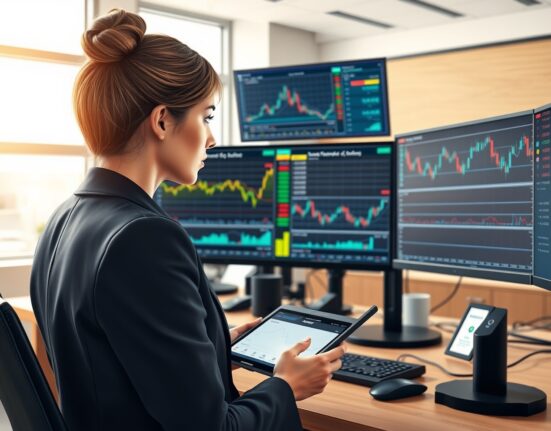 Financial analyst reviewing EUR/USD charts and PMI data for Danske Bank forex market analysis